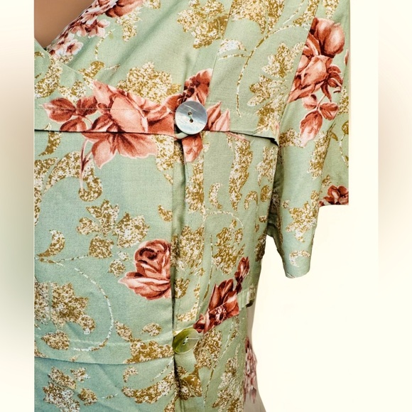 🌹KARIN STEVENS🌹 VTG FLORAL ATTACHED JACKET MULTI LOOKS PEARL BUTTON TEA DRESS - Picture 9 of 13